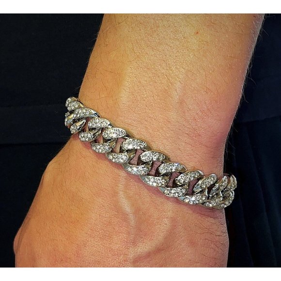 Men’s Miami Cuban Link Diamond Bracelet, Cubic Zirconia Bracelet, CZ Bracelet - Picture 4 of 8